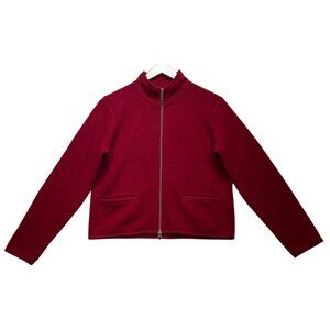 Woolrich Womens Wool Full Zip Cardigan Jacket Long Sleeve Sz S Red Solid Pockets
